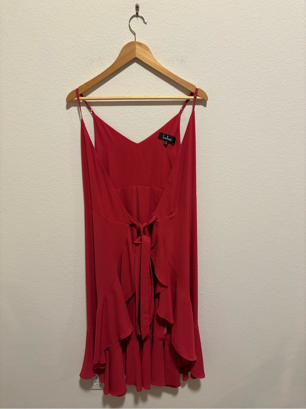 Lulu's Red Ruffle Tie-Front Slip Twist Wrap dress